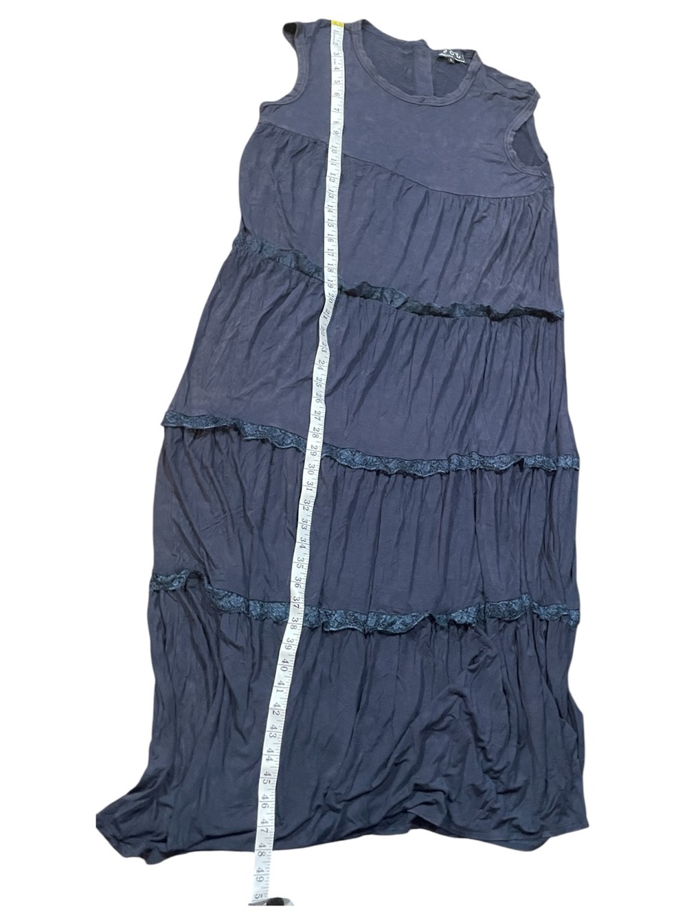 🆕 POL - Button Back Lace Trim Maxi Dress -  Navy - NIB - Picture 5 of 7